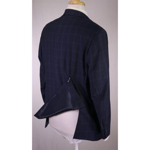 Zeke Executive Navy Blue Windowpane 2-Btn Wool Suit Portly 42S - Picture 7 of 10